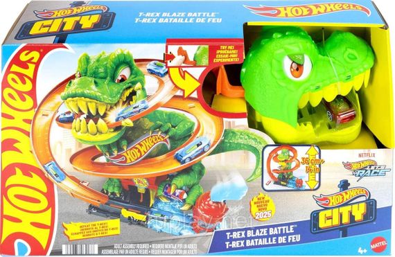 Трек Хот Вилс Сити Опасные существа Атака огненного Ти-Рекса Оригинал Hot Wheels City T-Rex Blaze Battle | Зображення 1
