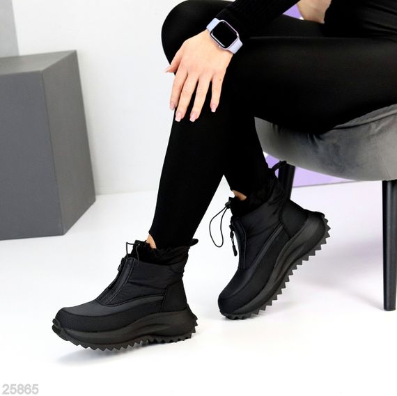 Спортивные черные ботинки дутики водонепроницаемые с фиксатором | Зображення 6