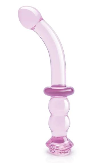 Вигнутий скляний рожевий фалоімітатор для точки G Dream Toys Glaze Glass з бутоном Sex Aura | Зображення 1