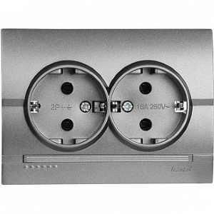 DERIY темно-сірий металік Розетка внутрішня 2-а із заземленням Лезард