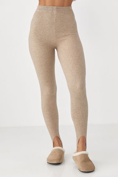 Трикотажні лосини в рубчик зі штрипками - бежевий цвет, ONE SIZE (є розміри)