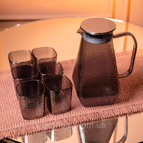 Кувшин 1.8 л со стаканами 6 штук по 200 (мл) графин для компота сока воды лимонада кувшин для напитков Серый HP-19-38S | Зображення 1