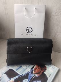Мужская кожаная барсетка клатч Philipp Plein черная