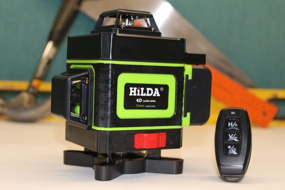 Лазерний рівень нівелір для стяжки підлоги HILDA 4D 16 ліній 360 ° градусів самовирівнюється Зелений промінь + пульт + акумулятор з дисплеєм | Зображення 4