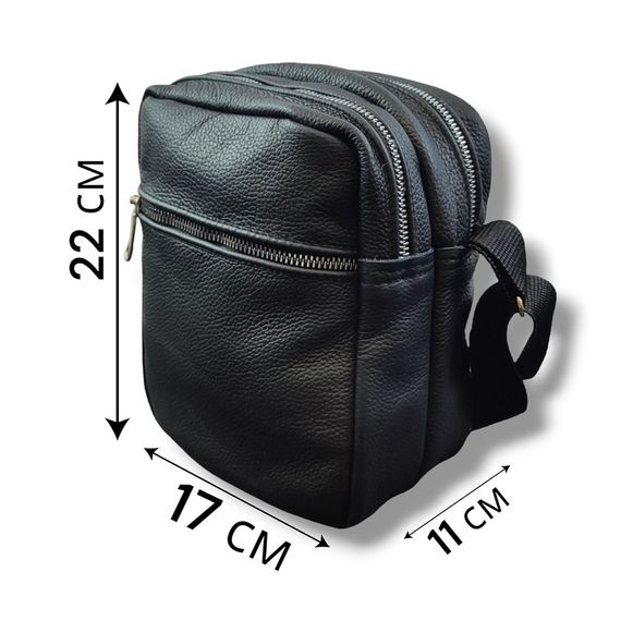Якісна чоловіча сумка - месенджер з натуральної шкіри на 4 кишені зі срібною блискавкою | Зображення 2