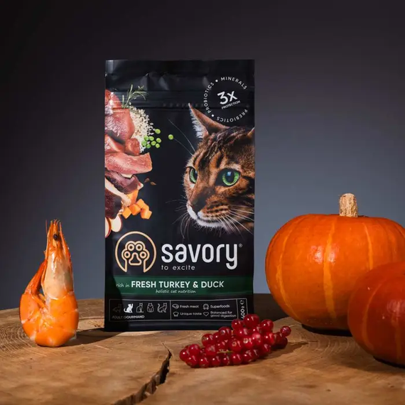 Сухий корм Savory для дорослих котів, індичка та качка 400г | Зображення 3