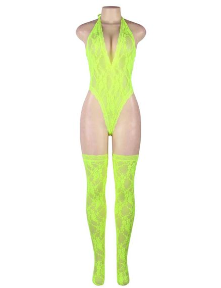 Комплект кружевной Star Night, боди с V-образным вырезом и чулки, салатовый sexstyle | Зображення 13