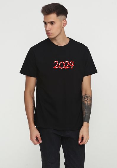 Футболка чоловіча новорічна чорна з принтом "2024", M