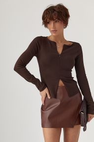 Приталений лонг на блискавці - коричневий цвет, M (є розміри)