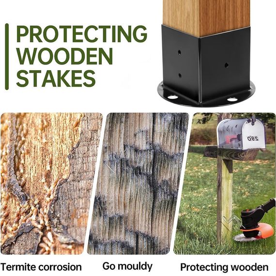 Опорный кронштейн для квадратных деревянных столбов, опора столба втулка на землю винтовая 92 x 92 мм 1 шт | Зображення 5