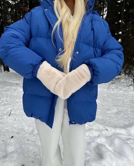 Тепла куртка жіноча дута з капюшоном на синтепоні розмір 42/48 колір синій  pp007 | Зображення 2