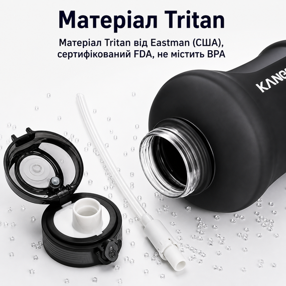Спортивна пляшка для води KANGZYUAN 2500 мл (2,5л) Чорний градієнт (BPA Free) Tritan | Зображення 5