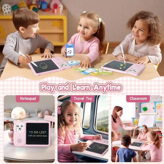 Монтесорі для вивчення англійської мови 2в1 інтерактивний планшет і кольорова LCD дошка для малювання 224 слів мишка Блакитний | Зображення 2