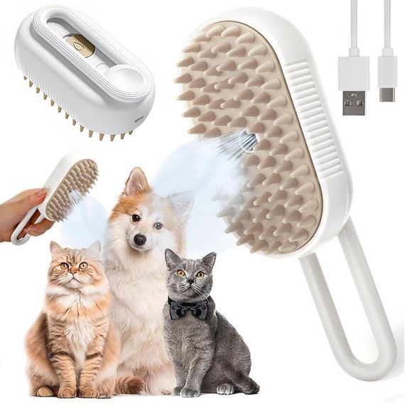 Паровая щетка-массажер для кошек и собак, с USB, Steamy Brush E-W3317 / Электрическая расческа для вычесывания