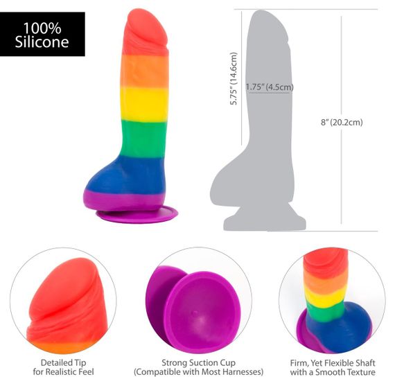 Райдужний фалоімітатор ADDICTION - JUSTIN - 8 "- RAINBOW, 20,3 см, силікон, вібропуля в подарунок Sex Aura | Зображення 4