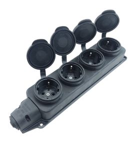 Розетка каучуковая четверная с заземлением и защитной крышкой переносная RUBBER IP44 Ny95000078