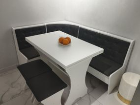Кухонний куток , комплект з кутка, стола та двох табуреток Білий