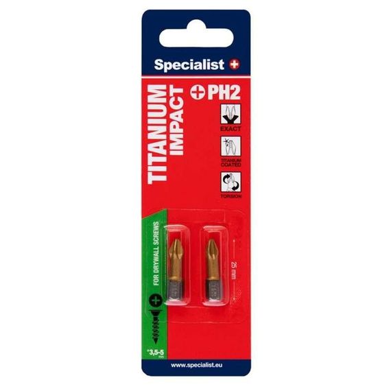 Вставка-отвертка бита Specialist+ TITAN PH2x25 ударная, 2 шт | Зображення 1