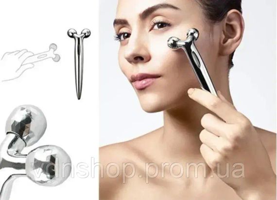 Роликовый ручной массажер для лица с 3D шариками LBJ-116B 3D Massager Серебристый | Зображення 1