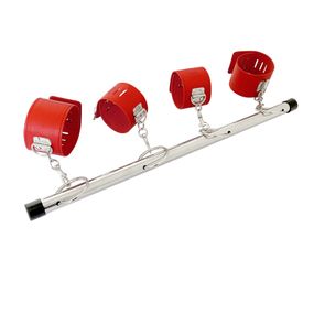 Металлический БДСМ-фиксатор для рук и ног с наручниками Steel Control Red для фиксации 4 точек