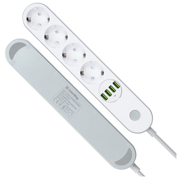 Мережевий фільтр живлення ColorWay CW-CHE44W, 4 розетки/4USB White 2M (CW-CHE44W) | Зображення 3