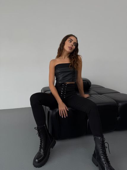 Женские лосины-брюки со шнуровкой трикотажные LI2045 цвет черный, размер 44/46 | Зображення 2