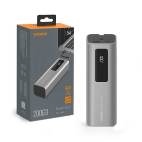 Павербанк 20000 mAh Videx VPB-366-G 100W PD LED дисплей сірий