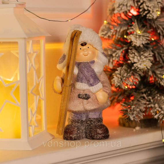 Новогодняя фигурка Девочка с лыжами из фарфора 12×10×22 (см) новогодний декор для дома, квартиры, офиса CR-5-2