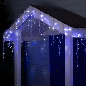 Синий  Новогодняя праздничная гирлянда бахрома 120 Led прозрачный провод 3х0.5 м