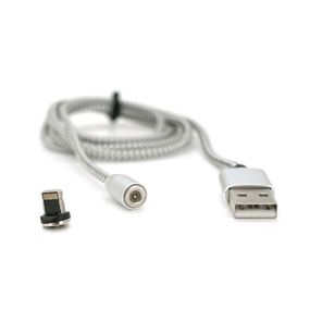 Магнітний кабель Ninja USB 2.0 / Lighting, 1m, 2А, індикатор заряду, тканинна оплетка, броньований, знімач, Silver, Blister-Box