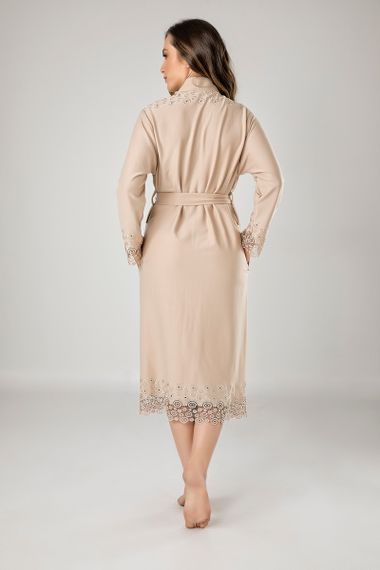Жіночий халат Nusa 8670-1, трикотажний з мереживом, бежевий M | Зображення 1