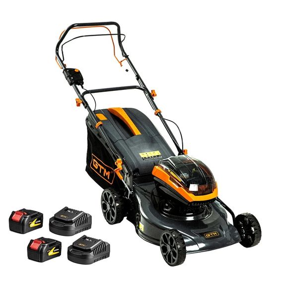 Газонокосарка акумуляторна самохідна GTM BLM48-SP KIT (48 см, 30-80 мм, 70 л, BL, 18+18 В, комплект)