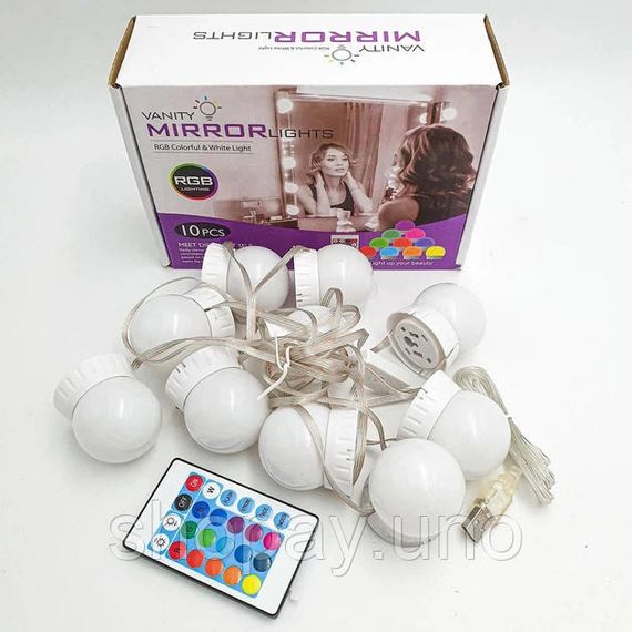 Підсвічування для дзеркала Vanity Mirror Lights з пультом 10 LED ламп RGB зміна яскравості та кольору USB QE-71 | Зображення 1