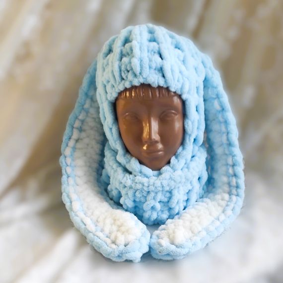 Балаклава з вушками зайчика Alize Puffy (ручна робота) колір 287 плюшева