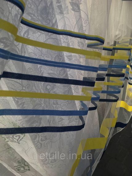 Тюль патріотичний, фатін сітка смужками жовтий з блакитним | Зображення 3