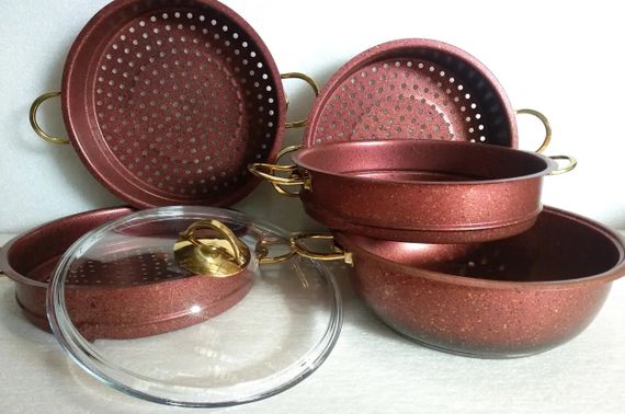 Мантоварка пароварка O.M.S. Collection 6091-C 28см 5,8л з гранітним покриттям 6 предметів Червоний (Туреччина) | Зображення 6