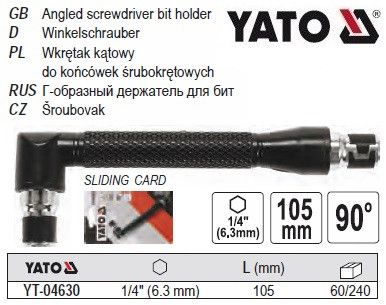 Тримач біт ручний кутовий двосторонній 1/4" 90° YATO YT-04630 | Зображення 3