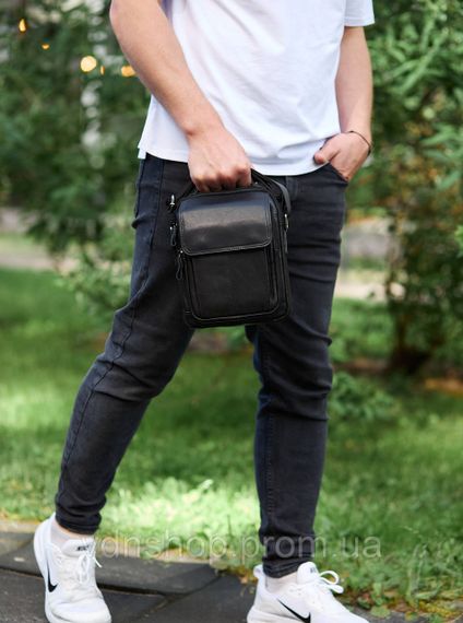 Сумка-барсетка чоловіча через плече 19х24х8, месенджер шкіряний гладкий Tiding Bag TD-55467 чорний колір | Зображення 8