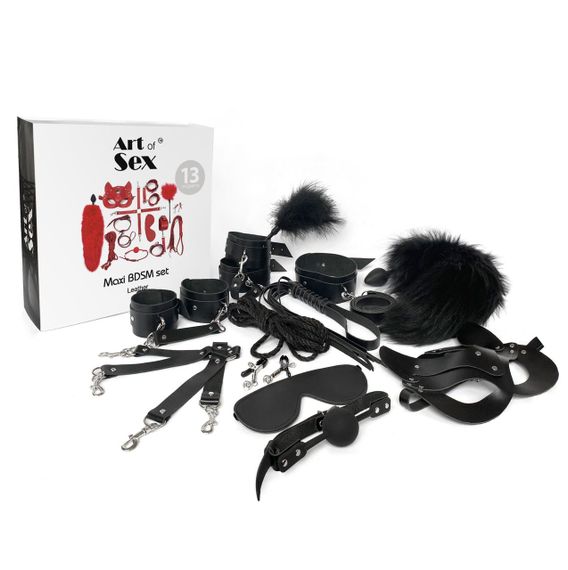 Набір Art of Sex - Maxi BDSM Set Leather, 13 предметів, натуральна шкіра, Чорний | Зображення 2
