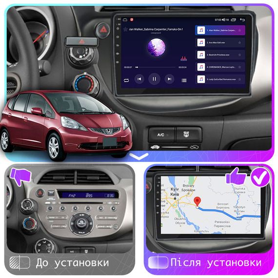 Штатная магнитола 10" Lesko для Honda Fit II 2007-2014 2/32Gb CarPlay 4G Wi-Fi GPS Prime 8 ядер Хонда | Зображення 2