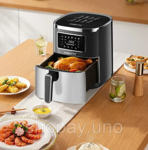 Аэрофритюрка Sokany SK 10052 1700W Аэрогриль безмасляная мультипечь для приготовления без масла 7 л с сенсорным управлением | Зображення 3