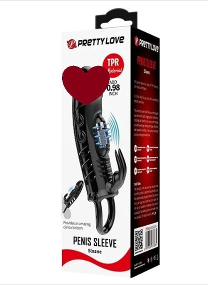 Насадка подовжувальна з вібростимуляцією (на 2,5 см) PRETTY LOVE — PENIS SLEEVE Sloane колір чорний Sex Aura