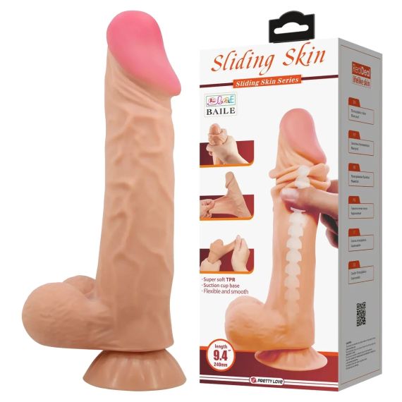 Фалоімітатор на присосці, з хребтом та ефектом ковзної шкіри LyBaile - Flesh Sliding Skin 9,4”, BW-008104NRG Sex Aura