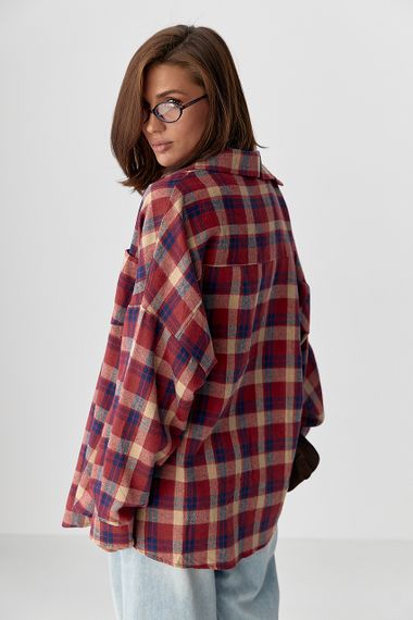 Сорочка в клітинку з напівкруглим низом - темно-червоний цвет, ONE SIZE (є розміри) | Зображення 1