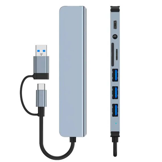 USB хаб 8 в 1 концентратор высокоскоростной Type-C Серый | Зображення 4