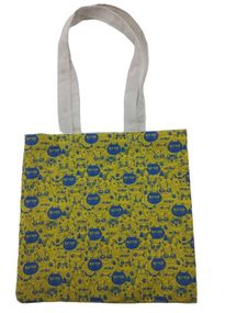 Экосумка шоппер 4Profi "Сині коти на жовтому" двунитка (хлопок) белая