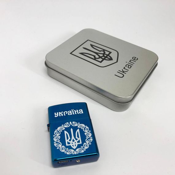 Дугова електроімпульсна запальничка USB Україна (металева коробка) HL-447. SA-999 Колір: синій | Зображення 1