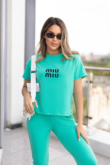 Женский летний спортивный костюм с футболкой и штанами GF1787 цвет бирюзовый размер 46/48 | Зображення 1