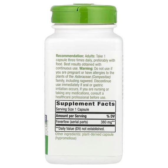 Комплекс для профілактики тиску та кровообігу Nature's Way Feverfew Herb 380 mg 180 Veg Caps NWY-12808 | Зображення 1