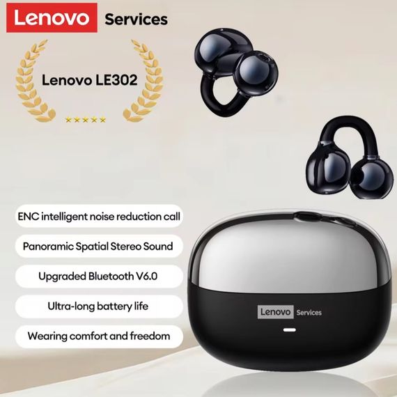 Навушники-кафи Lenovo LE302 — Потужний Бас, Bluetooth 6.0 чорні+прикраси | Зображення 1